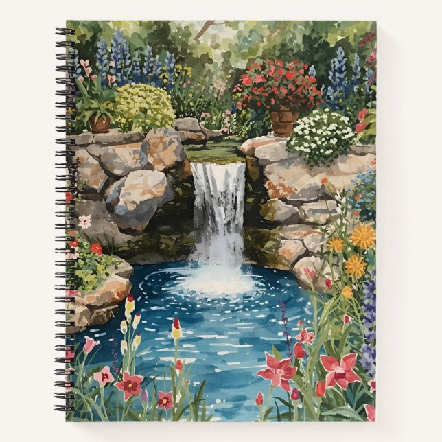 Tranquil Garden Waterfall Spiral Notebook (Front)
