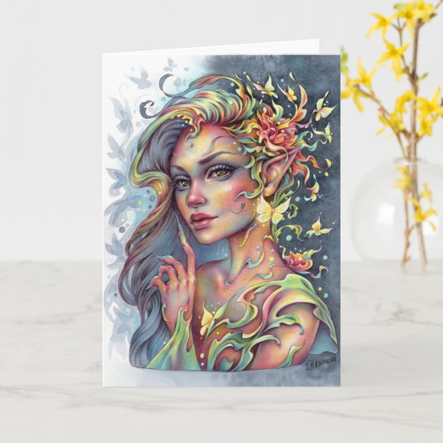 Tranquil Grace Folded Greeting Card Fae Fantasy (Yellow Flower)