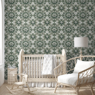 Tranquil Green and White Floral Escape Wallpaper