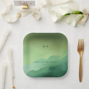 Tranquil Green Gradient Watercolor Paper Plate