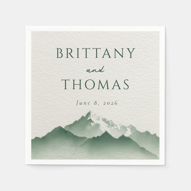 Tranquil Green Mountain Illustration Napkin (Front)