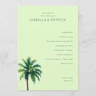 Tranquil Green Palm Tree Wedding Ceremony Schedule Program