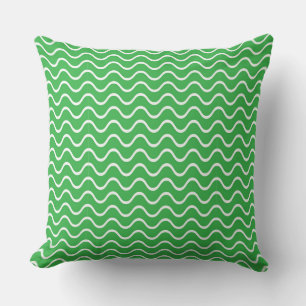 Tranquil Green Pattern: White Wavy Lines Throw Pillow