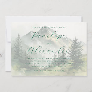 Tranquil Green Watercolor Mountains Invitation