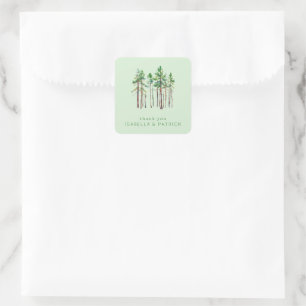 Tranquil Green Watercolor Trees Square Sticker