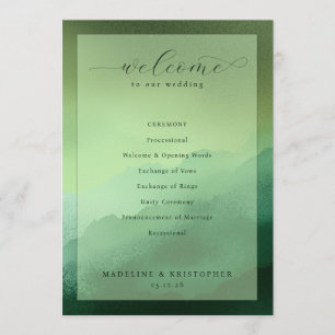 Tranquil Green Wedding Ceremony Schedule Program