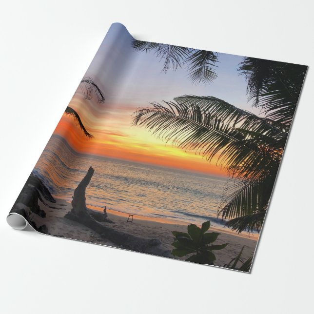 Tranquil Hawaiian Tropical Island Beach Sunset Wrapping Paper (Unrolled)