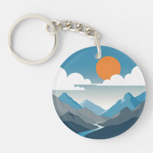 Tranquil Horizon Minimal Mountain Landscape Art Keychain