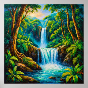 Tranquil Jungle Waterfall Poster