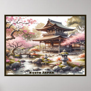 Tranquil Kyoto Japan Watercolor Sketch   Poster