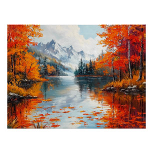 Tranquil Lake Surrounded by Autumn Trees Poster
