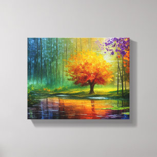 Tranquil Landscape Painting: Colourful Tree Canvas Print