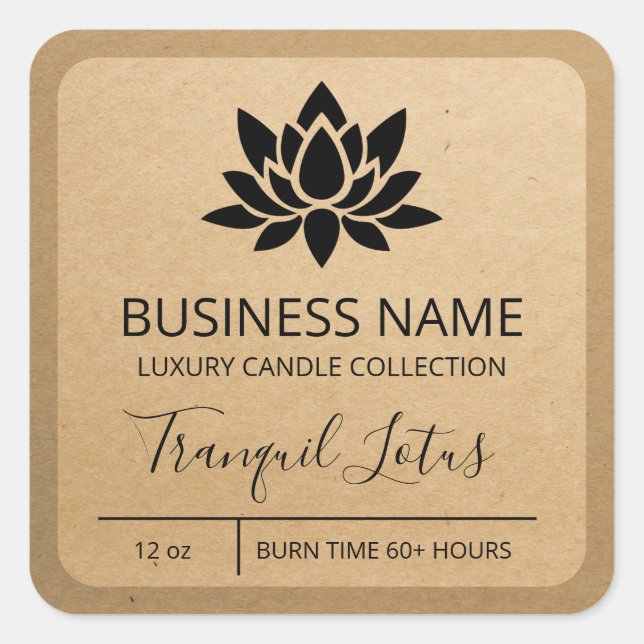 Tranquil Lotus Kraft Paper Soy Candle Labels (Front)