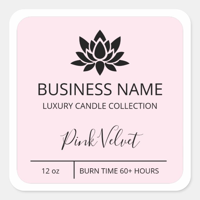 Tranquil Lotus Pink Soy Candle Product Labels (Front)