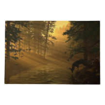 Tranquil Morning Sunrise Buck Deer On The River