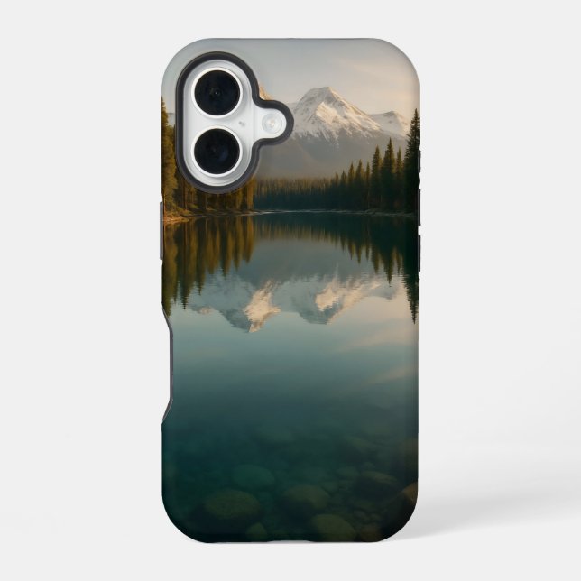 Tranquil mountain lake iPhone 16 case (Back)