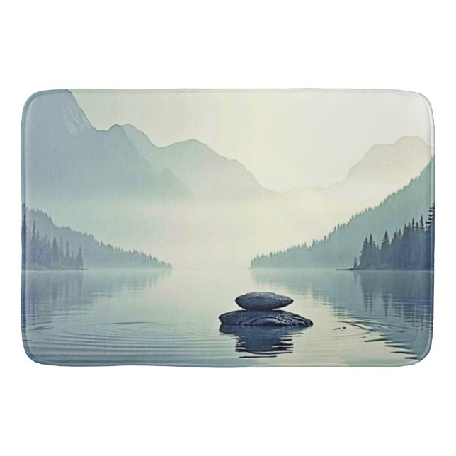 Tranquil Mountain Lake Serenity Bath Mat (Front)