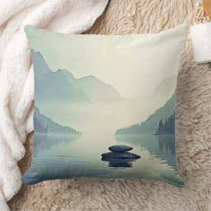 Tranquil Mountain Lake Serenity Throw Pillow