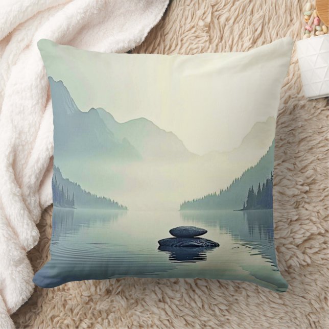 Tranquil Mountain Lake Serenity Throw Pillow (Blanket)