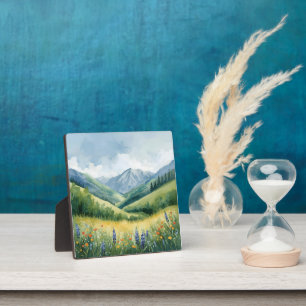 Tranquil Mountain Meadow – Watercolor Nature Wall Plaque