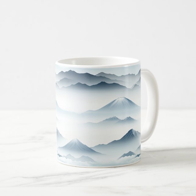 Tranquil Mountains Snow Blue White Scene Coffee Mug (Front Right)