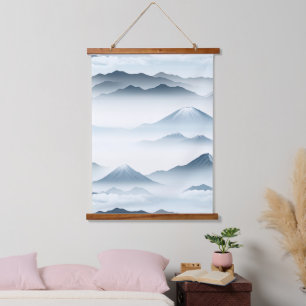 Tranquil Mountains Snow Blue White Scene Hanging Tapestry