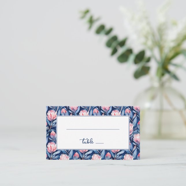 Tranquil Navy Floral Botanical Place Card (Standing Front)
