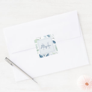 Tranquil Oasis Watercolor Leaves Monogram & Name Square Sticker