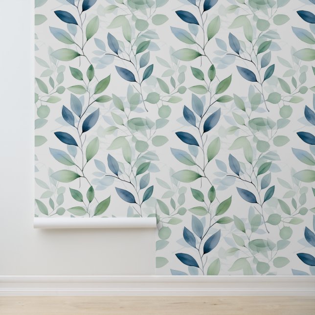 Tranquil Oasis Watercolor Leaves Wallpaper (Application)