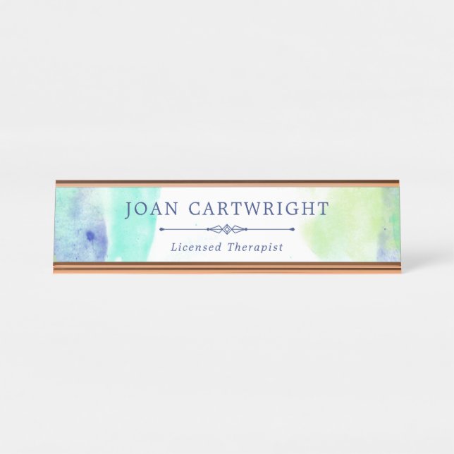 Tranquil Ocean Watercolor Desk Name Plate (Front)