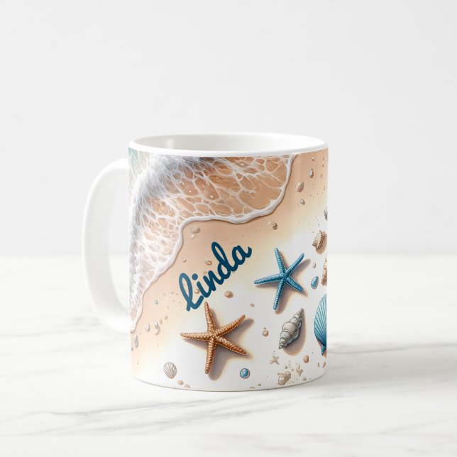 Tranquil Oceanfront Retreat Vibrant Starfish Coffee Mug (Front Left)
