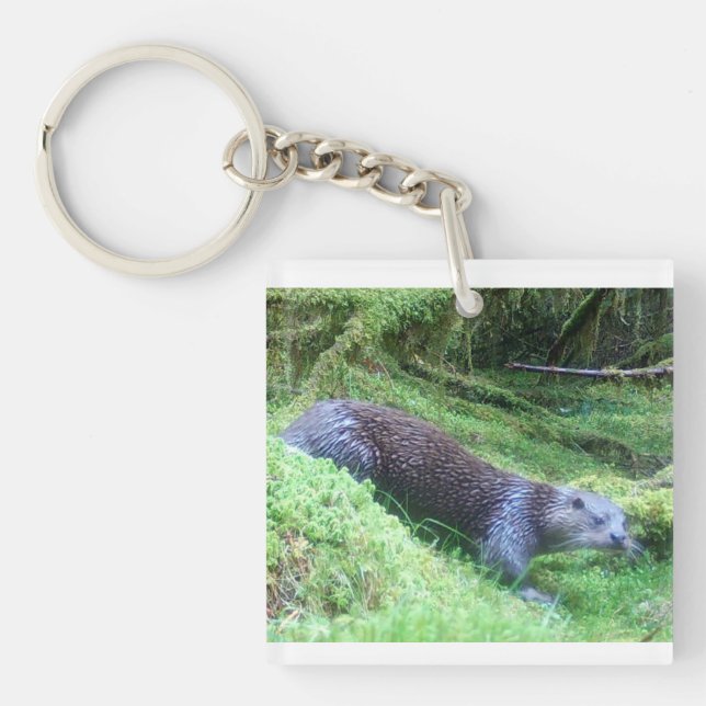 Tranquil Otter Riverside Scene Nature Inspired Keychain (Front)