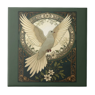 Tranquil Peace Dove And Nature Illustration Tile