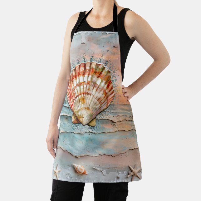 Tranquil Peach and Orange Seashell Watercolor Apron (Insitu)