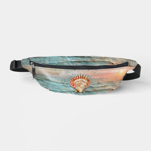 Tranquil Peach and Orange Seashell Watercolor Fanny Pack (Front)