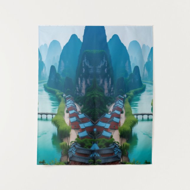 Tranquil Peaks & Winding Waters – Nature Landscape Tapestry (Front)