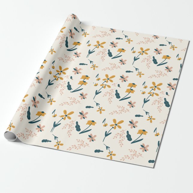 Tranquil Pink Floral Pattern  Wrapping Paper (Unrolled)