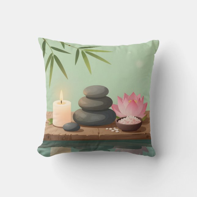 Tranquil Reflection – Zen Landscape Throw Pillow (Front)