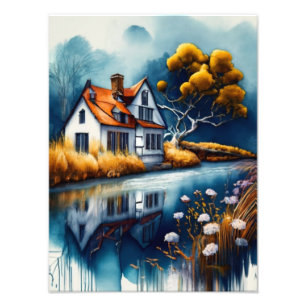 Tranquil Retreat: House by the River Photo Print