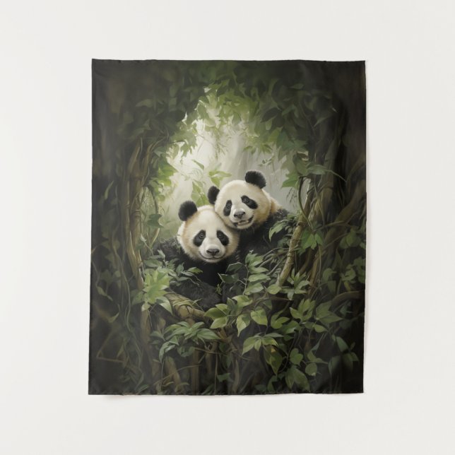 Tranquil Retreat: Panda in Tree Acrylic Oil  Tapestry (Front)