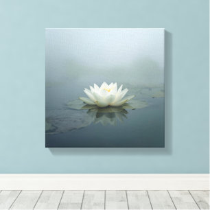 Tranquil Reverie – White Water Lily in Morning Mis Canvas Print