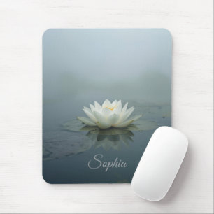 Tranquil Reverie – White Water Lily in Morning Mis Mouse Pad