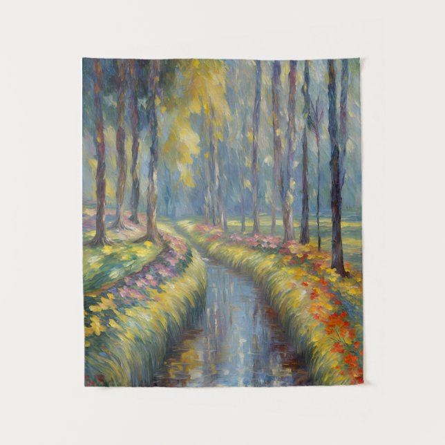 Tranquil River Path Impressionist Landscape Art Tapestry (Front)
