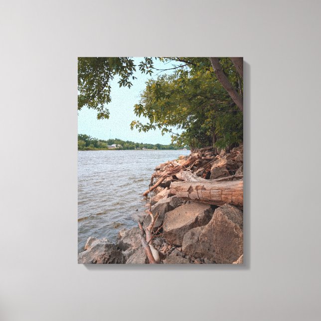 Tranquil Riverside Shoreline Canvas Print (Front)