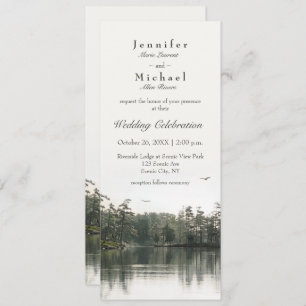 tranquil rustic lake evergreens reflection slender invitation
