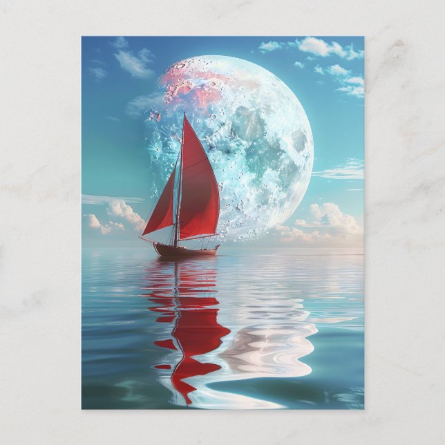Tranquil Sailboat and Moonlight Art Postcard (Front)
