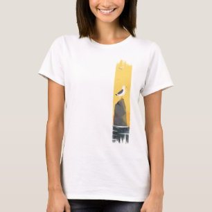 Tranquil Seagull Brushstroke Paint T-Shirt