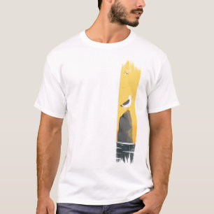 Tranquil Seagull Brushstroke Paint T-Shirt