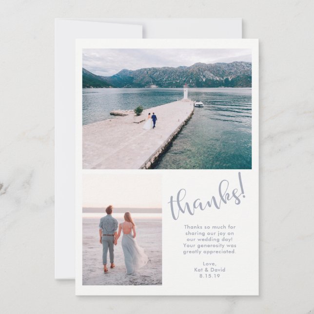 Tranquil Seas | Two Photo Wedding Thank You Card (Front)