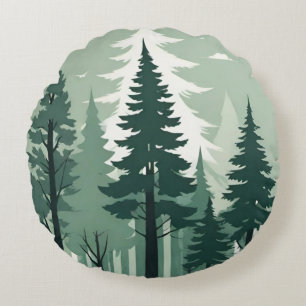 Tranquil Silhouette Forest Round Pillow